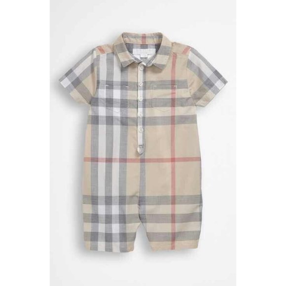 Kids' BURBERRY Light Tan Nova Check Plaid One Piece Jumpsuit Romper, Size 6M - Picture 11 of 12
